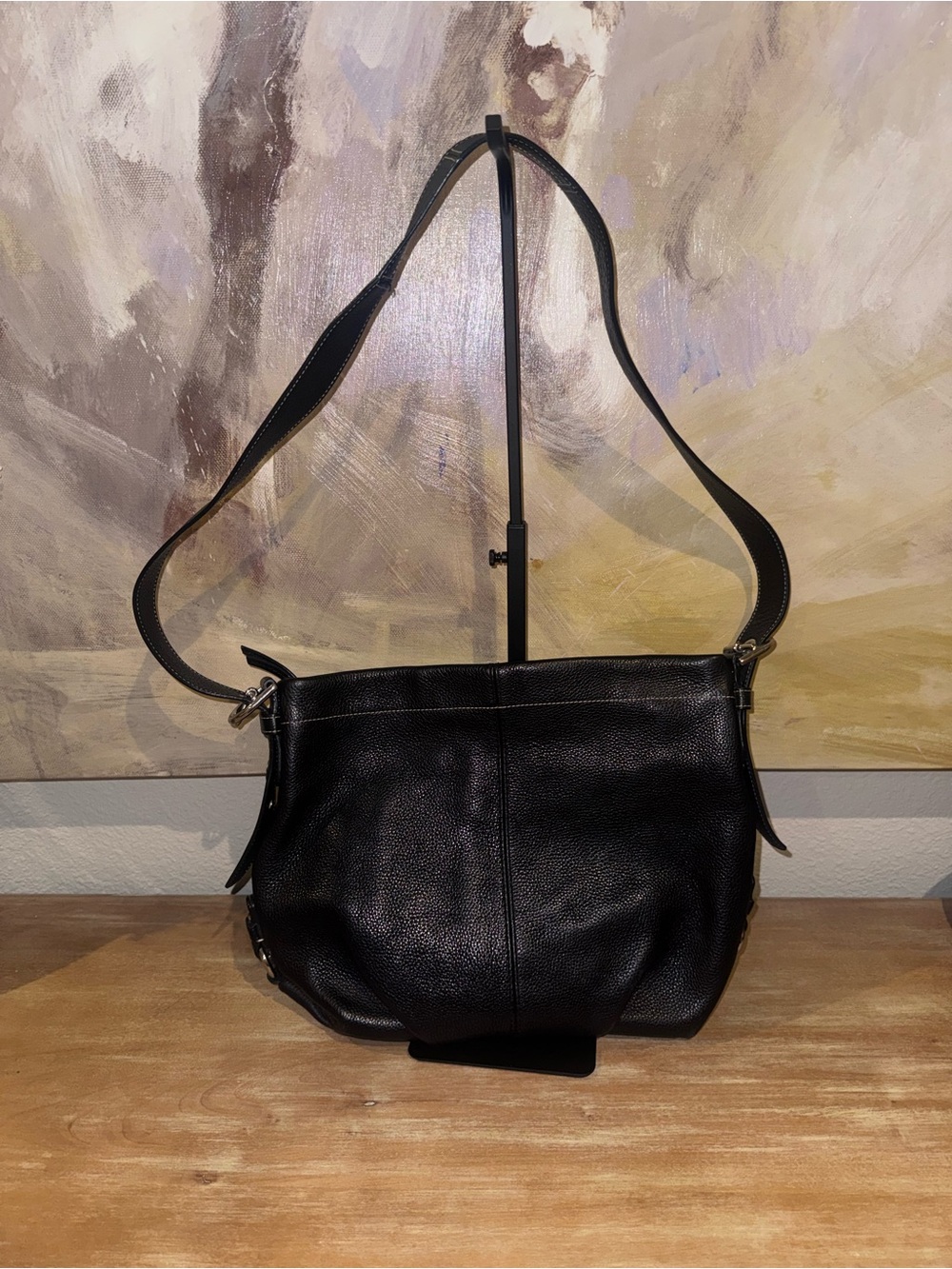 Classic Black pebble Leather Crossbody Shoulder Bag - Women